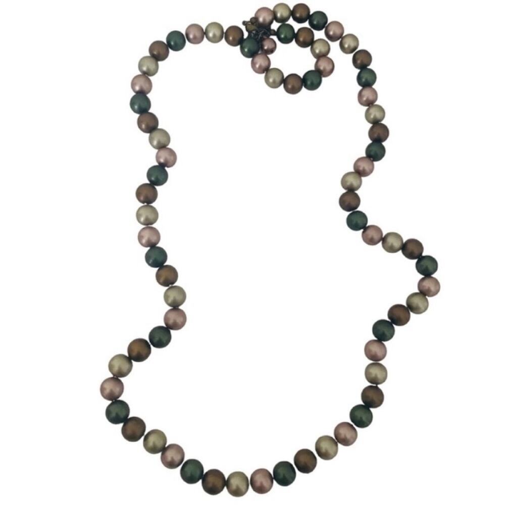 Multicolor Faux Pearl Beaded Necklace Gold Tone Adjustable Length GUC